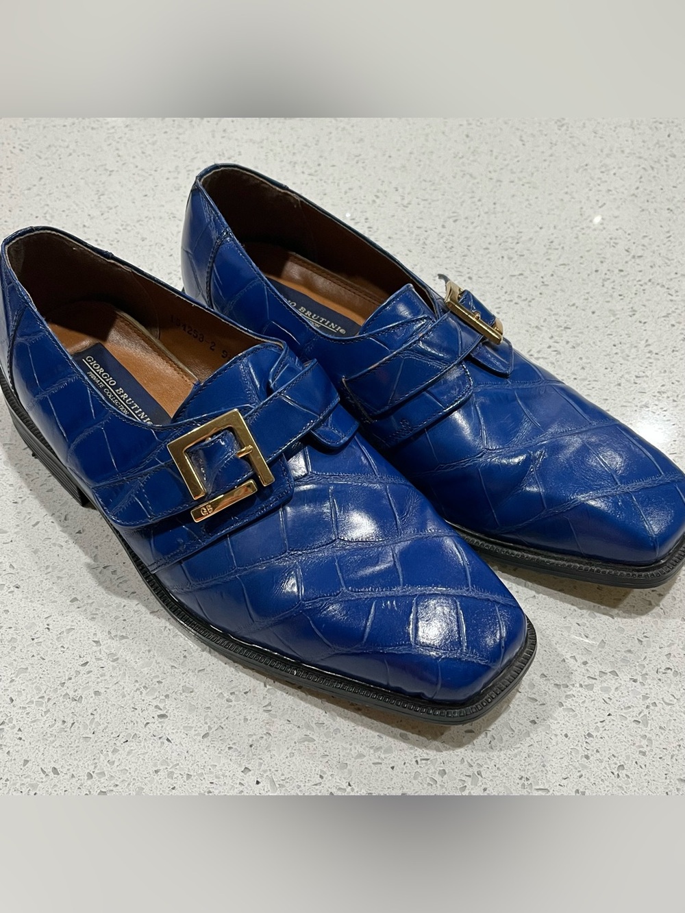 Georgio Brutini Men's Cobalt Blue Leather Crocodile Embossed Dress Shoes 9.5M